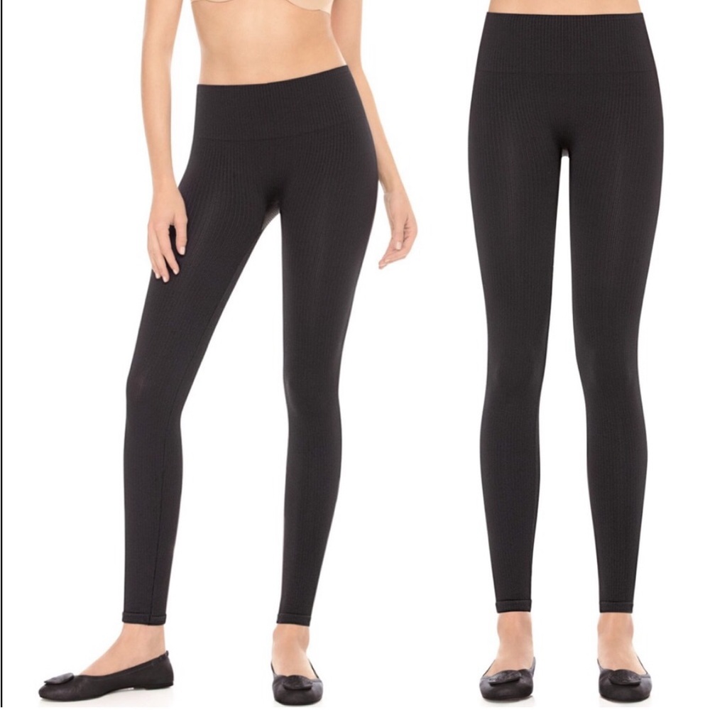 SPANX Look At Me Now Ribbed Shape wear Leggings Black Size Medium